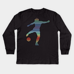 Retro Footballer In 80s Rainbow Colors Kids Long Sleeve T-Shirt